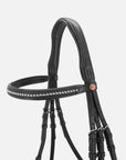 Detailfoto Trense Kieffer Ultrasoft® in Schwarz mit Chrombeschlägen: Genickstück und Stirnband mit silberfarbenen Metallperlen