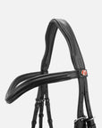 Detailfoto Trense Kieffer Ultrasoft® Haflinger in Schwarz: Genickstück und geschwungenes bombiertes Stirnband