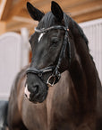 Trense Kieffer Ultrasoft® Luna in Schwarz mit Chrombeschlägen am Pferd