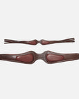 Detailfoto Trense Palmanova in Chestnut mit Chrombeschlägen: anatomisch geformtes Genickstück mit dekorativen Inlays aus gewachstem Leder