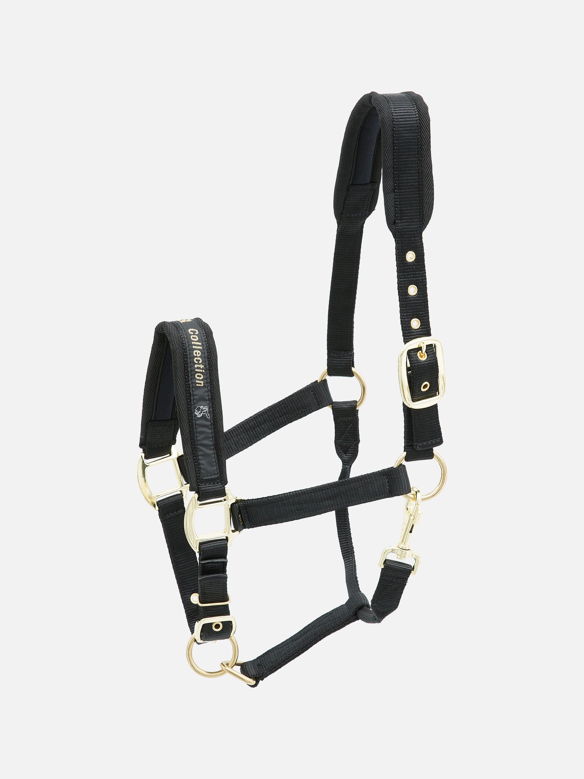 Nylon-Stallhalfter Collection in Schwarz mit messingfarbenen Beschlägen