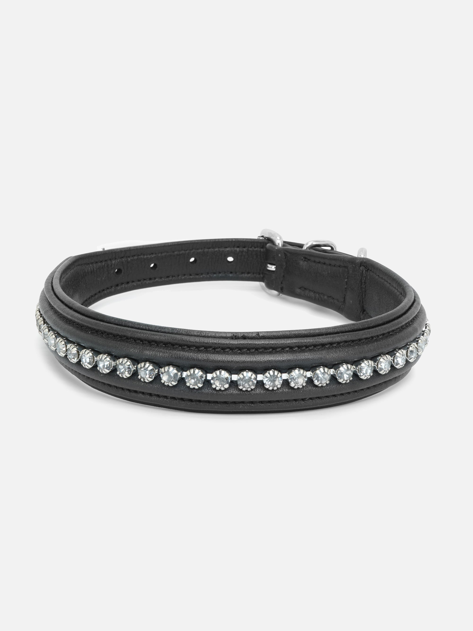 Vorderansicht Hundehalsband Kieffer Ultrasoft® Fashion in Schwarz mit grauen Kristallen